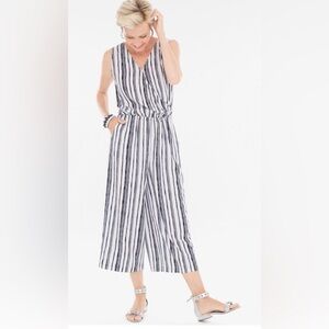 Chico’s Striped Wide Leg Cropped jumpsuit size Medium(1.5) Blue White Sleeveless